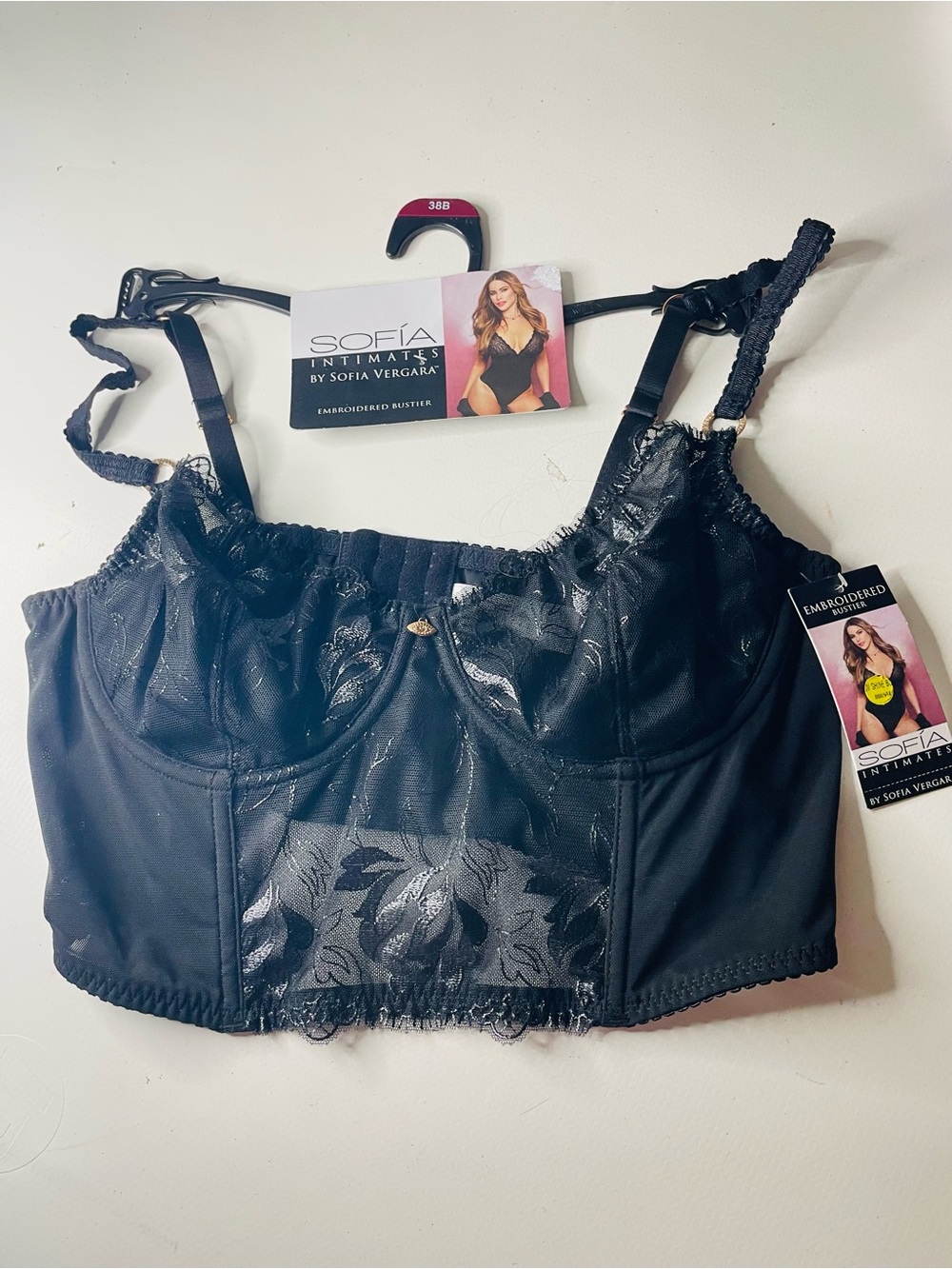 BNWT Intimates By Sophia Vagara Embroidered Shine Bustier Mesh Bodice
